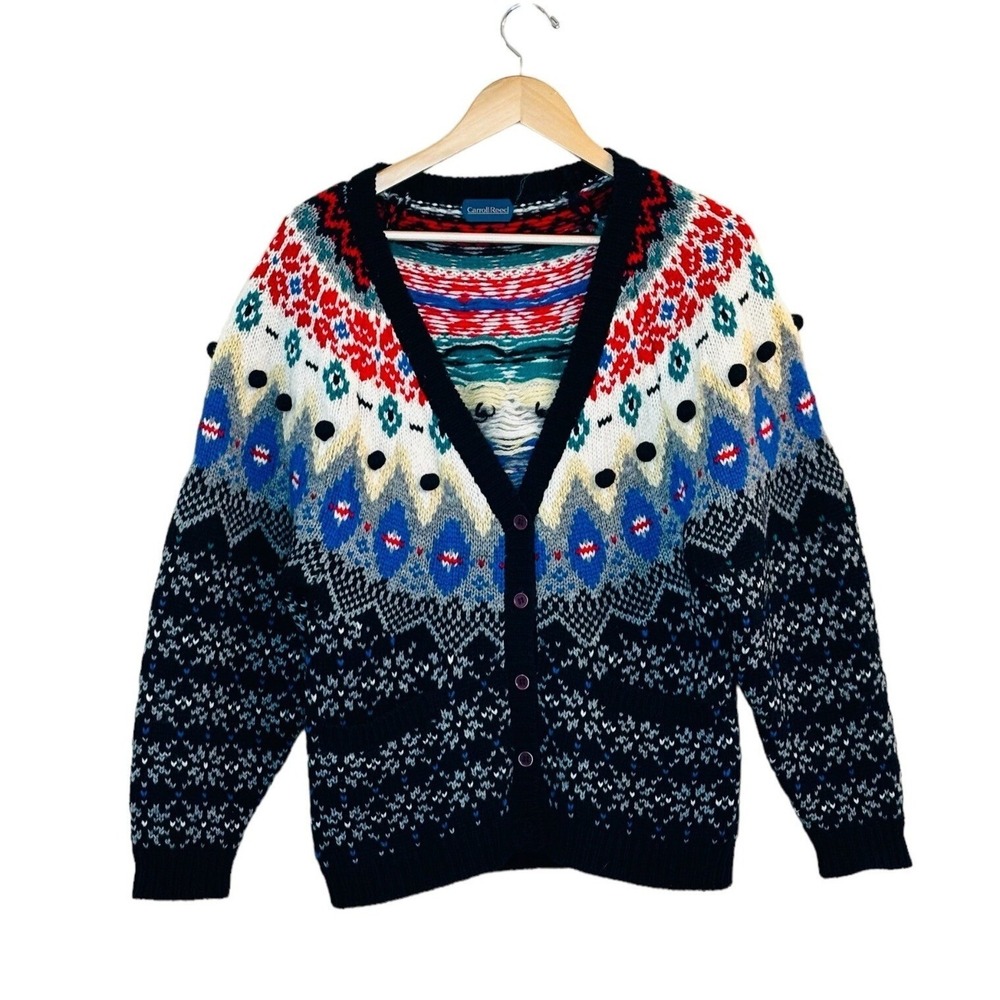 Vintage Chunky Carroll‎ Reed Nordic Birdseye Cardigan Sweater Womens Size L